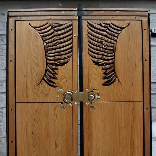 Image similar to wooden door made of gold gates nordic celtic in the top piece of a phoenix