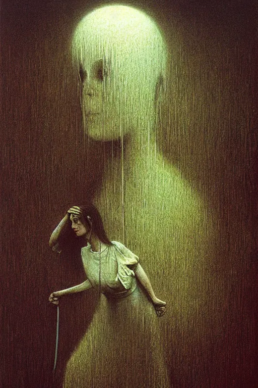 Image similar to alyson hannigan as maid by beksinski