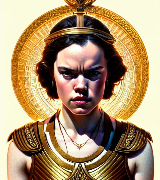 Image similar to ultra realistic illustration, daisy ridley as goddess athena, intricate, elegant, highly detailed, digital painting, artstation, concept art, smooth, sharp focus, illustration, by artgerm and greg rutkowski and alphonse mucha