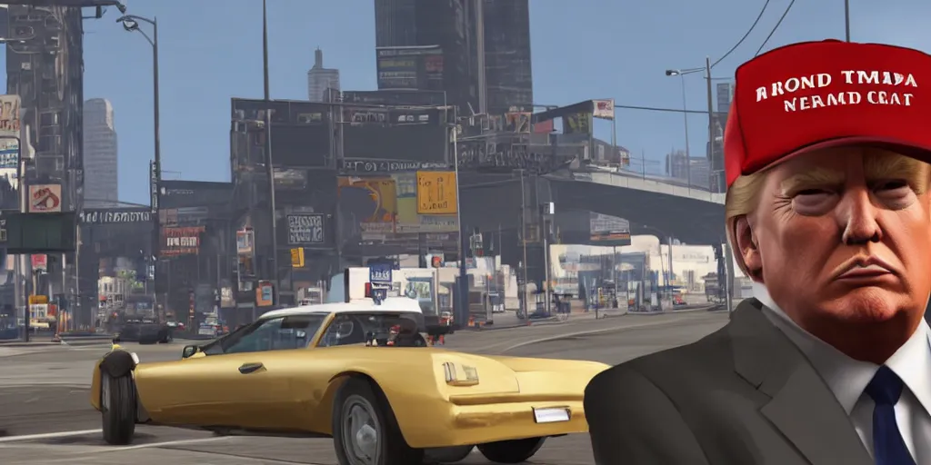 Prompt: donald trump in grand theft auto loading screen, detailed, award - winning, perfect, atmospheric