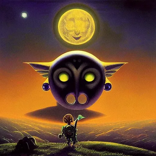 Prompt: “box art for The Legend Of Zelda Majora’s Mask with Moon by jaroslaw jasnikowski”