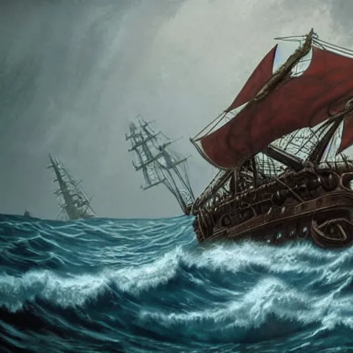 Prompt: realistic sea monster destroying a steampunk ship during a storm