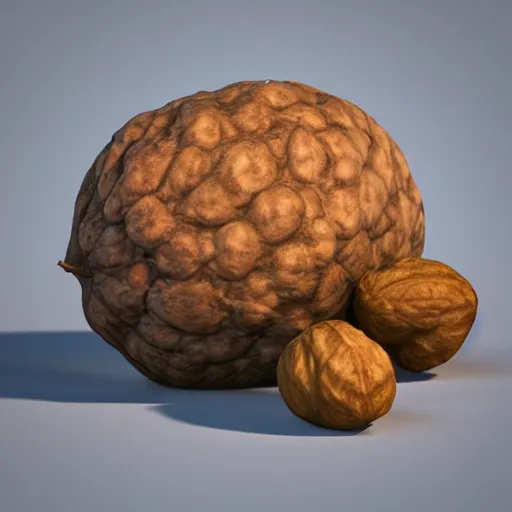 Image similar to 3 d render of 2 walnuts with eyes glaring at someone sitting down