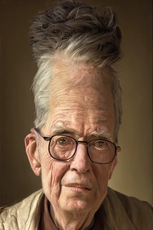 Image similar to Timmy turner as an old man, oil on canvas, intricate, portrait, 8k highly professionally detailed, HDR, CGsociety