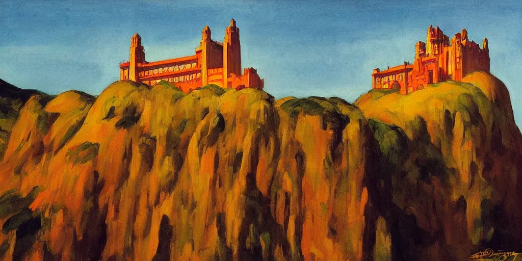 Image similar to street art. paralyzed by the indescribable beauty of the cosmos. amazing view of the palacio da pena. art style by edward hopper daring, incredible