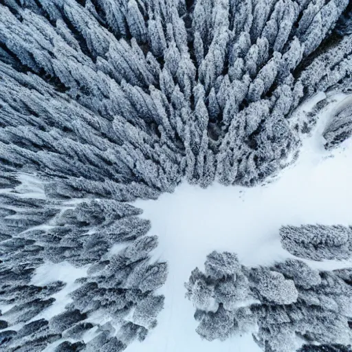 Prompt: Top view of a snowy mountains