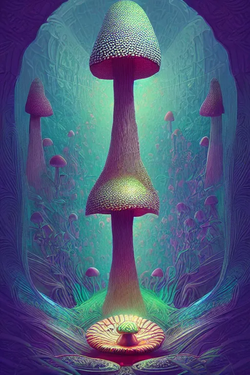 Image similar to anthropomorphic mushroom carnival attractions portrait, Art Deco nature, fantasy, intricate art deco mushroom designs, elegant, highly detailed fractals, sharp focus, fractal big top, art by Artgerm and beeple and Greg Rutkowski and WLOP