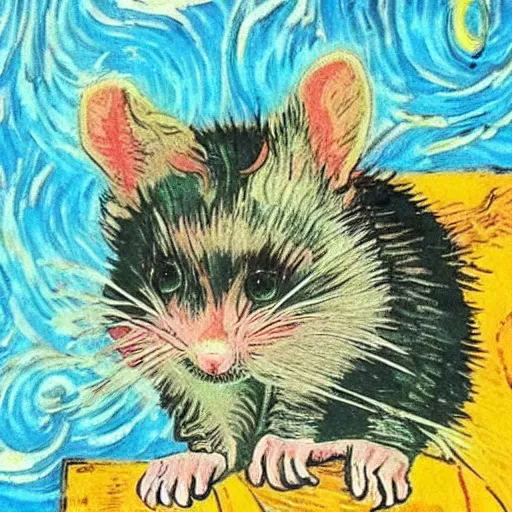 Prompt: Opposum wizard in the art style of Van Gogh