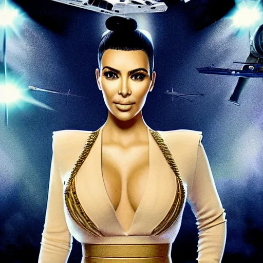 Prompt: kim kardashian in star wars movie poster high detail