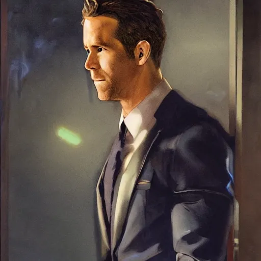 Image similar to ryan reynolds as spider - man, wearing a black and blue suit, cinematic, volumetric lighting, f 8 aperture, cinematic eastman 5 3 8 4 film, photorealistic by greg rutkowski, by stanley artgerm, by alphonse mucha