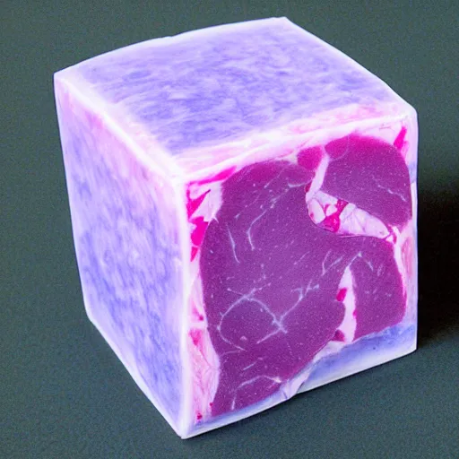 Image similar to 3 dimensional cube made of blue raw meat