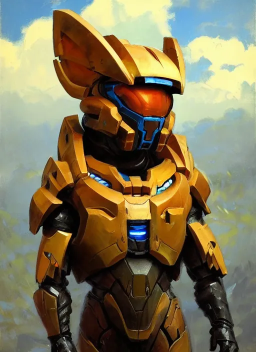 Prompt: Greg Manchess painting of a Corgi head on a combination of Metroid Prime Armor and Forerunner Armor from Halo, countryside, calm, fantasy character portrait, dynamic pose, above view, sunny day, thunder clouds in the sky, artwork by Jeremy Lipkin and Giuseppe Dangelico Pino and Michael Garmash and Rob Rey, very coherent asymmetrical artwork, sharp edges, perfect face, simple form, 100mm