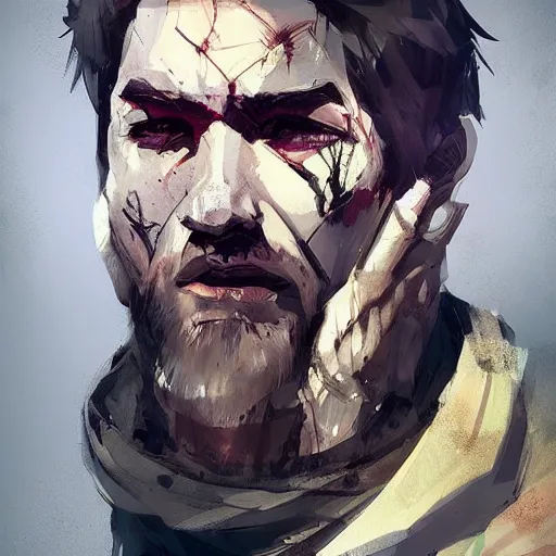 Image similar to human male character art, by Ismail Inceoglu, dark hair, beard, sunken eyes, scars, shabby clothes, digital art, dungeons and dragons, art