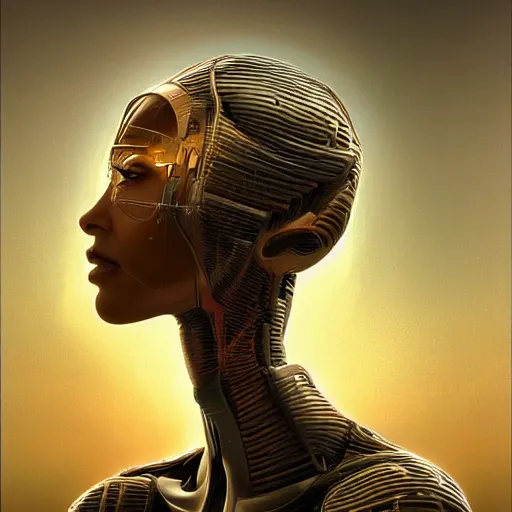 Prompt: a woman with a futuristic head and body, cyberpunk art by peter gric, cgsociety, computer art, future tech, sci - fi, futuristic