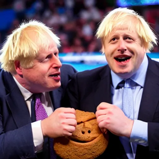 Prompt: Boris Johnson wrestling cookie monster in a wwe match