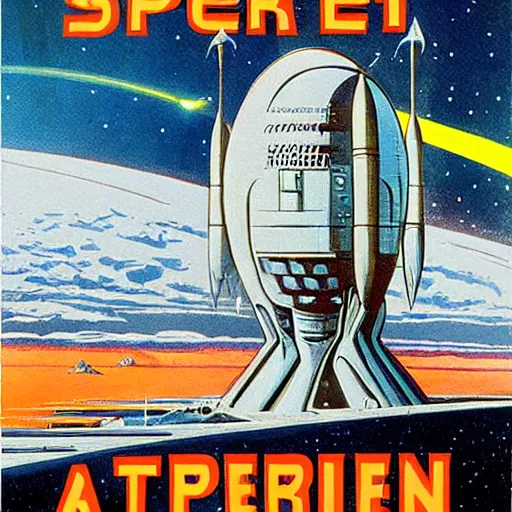 Prompt: retro alien spaceport by Robert McCall