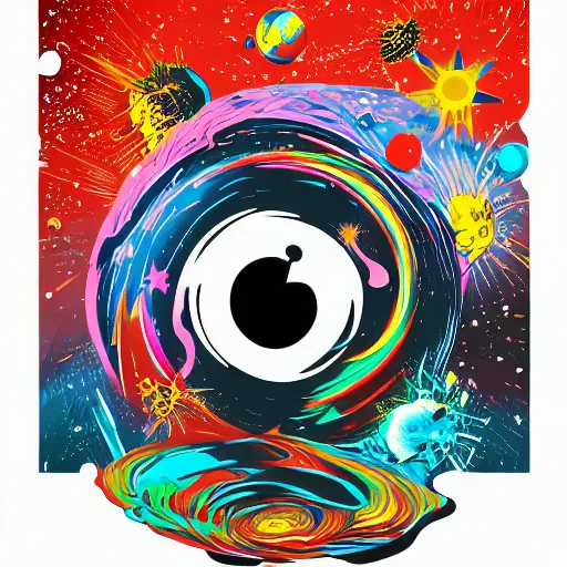 Image similar to 2 planet collapse particle fusion element macro cosmic art by butcher billy, sticker, colorful, illustration, highly detailed, simple, smooth and clean vector curves, no jagged lines, vector art, smooth andy warhol style