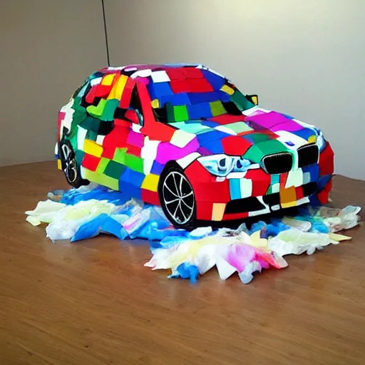 Image similar to bmw hatchback made of tissue paper, tissue paper art