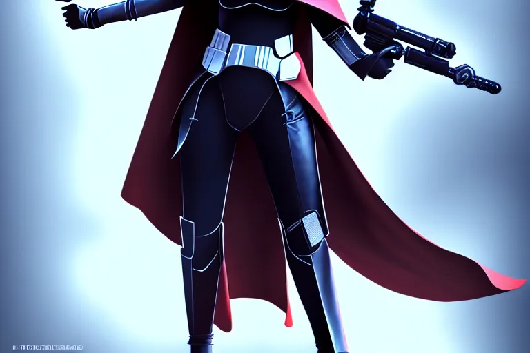 Prompt: girl in futuristic cape, weapon in hand, character concept art, star wars style, digital art, many details, super realistic, high quality, 8 k