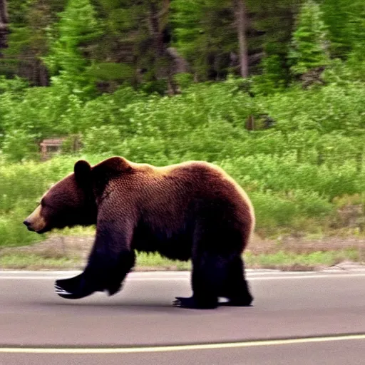 Prompt: a bear chasing a car, highly detailed, 4 k, trail cam footage