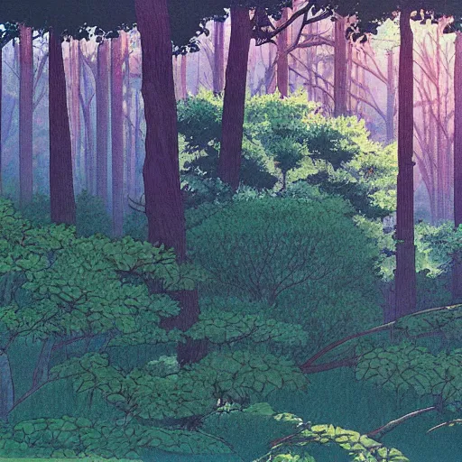 Image similar to forest in the morning light, by Rumiko Takahashi