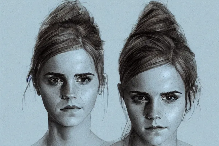 Prompt: emma watson by h. r. giger, light blue tint, biomechanical, concept art