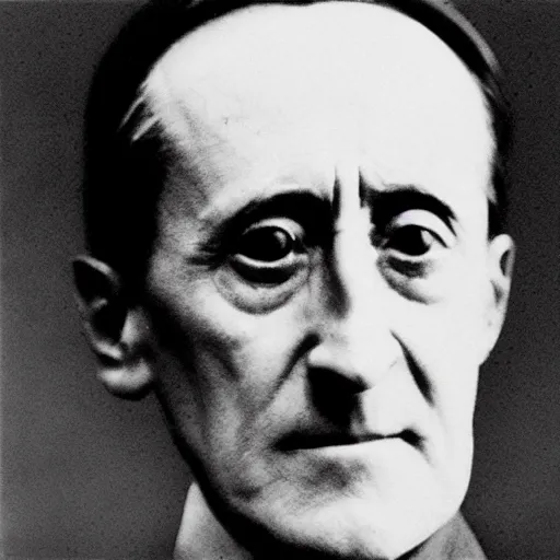Prompt: a close - up mechanic portrait of marcel duchamp in the style of hito steyerl and shinya tsukamoto and irving penn