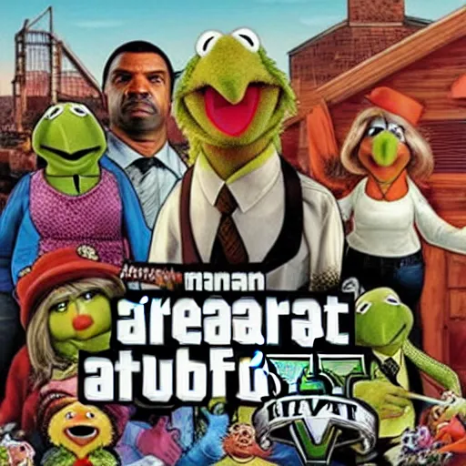 Image similar to the muppets causing trouble in grand theft auto, artstation hall of fame gallery, editors choice, #1 digital painting of all time, most beautiful image ever created, emotionally evocative, greatest art ever made, lifetime achievement magnum opus masterpiece, the most amazing breathtaking image with the deepest message ever painted, a thing of beauty beyond imagination or words, 4k, highly detailed, cinematic lighting