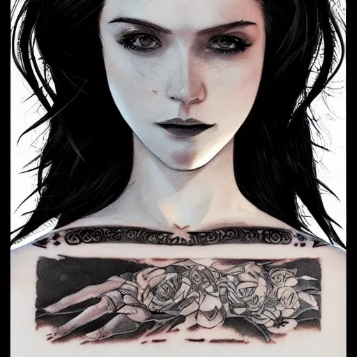 Image similar to french bar maid, tattoos, black t - shirt, black skirt, detailed portrait, intricate complexity, by greg rutkowski, artgerm, ross tran, conrad roset, takato yomamoto, ilya kuvshinov. 4 k, beautiful, cinematic dramatic atmosphere