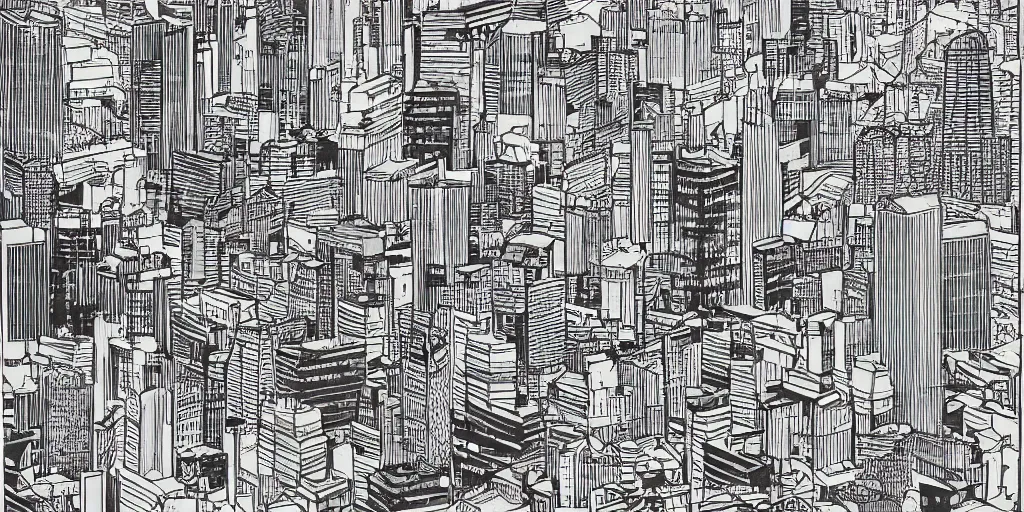 Image similar to City scape in the style of Hiromasa Ogura