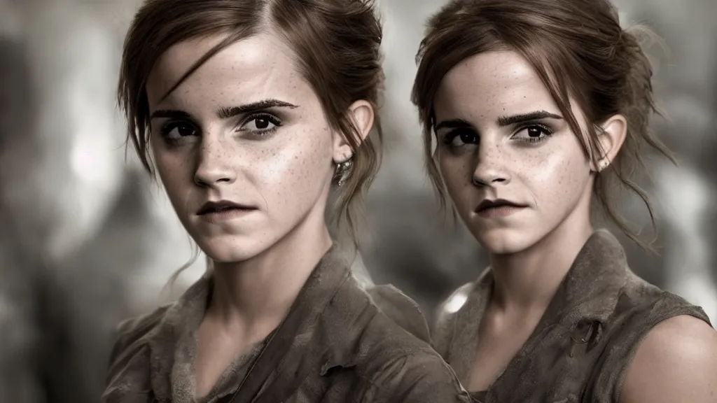 Prompt: A badass photo of emma watson starring Films about the American National Revolution, hyper detailed, 50mm, award winning photography, perfect faces.