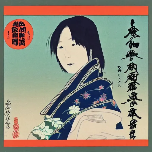 Image similar to an album cover for a female japanese folk artist, 1 9 7 6