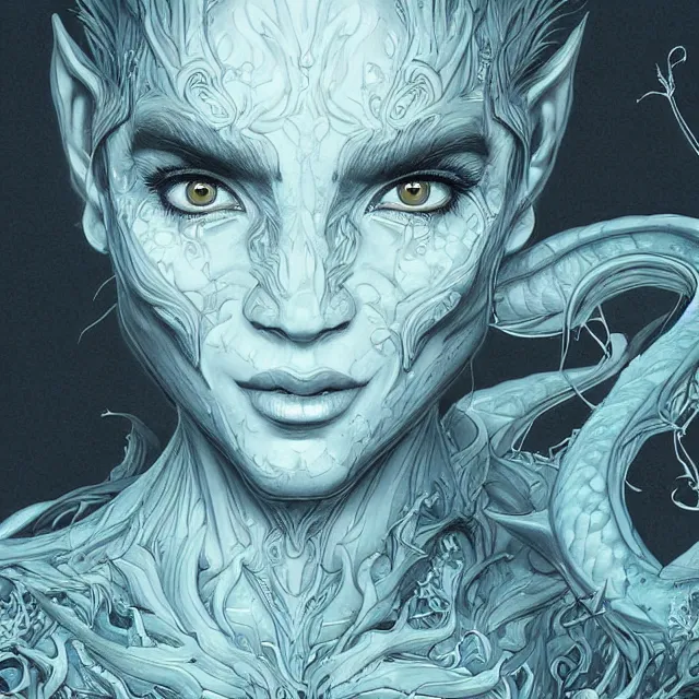 Image similar to digital art, centered portrait dragon with short hair, face made with intricate roots, by james jean and by artgerm, by ross tran, ultradetailed, charachter design, concept art, trending on artstation,