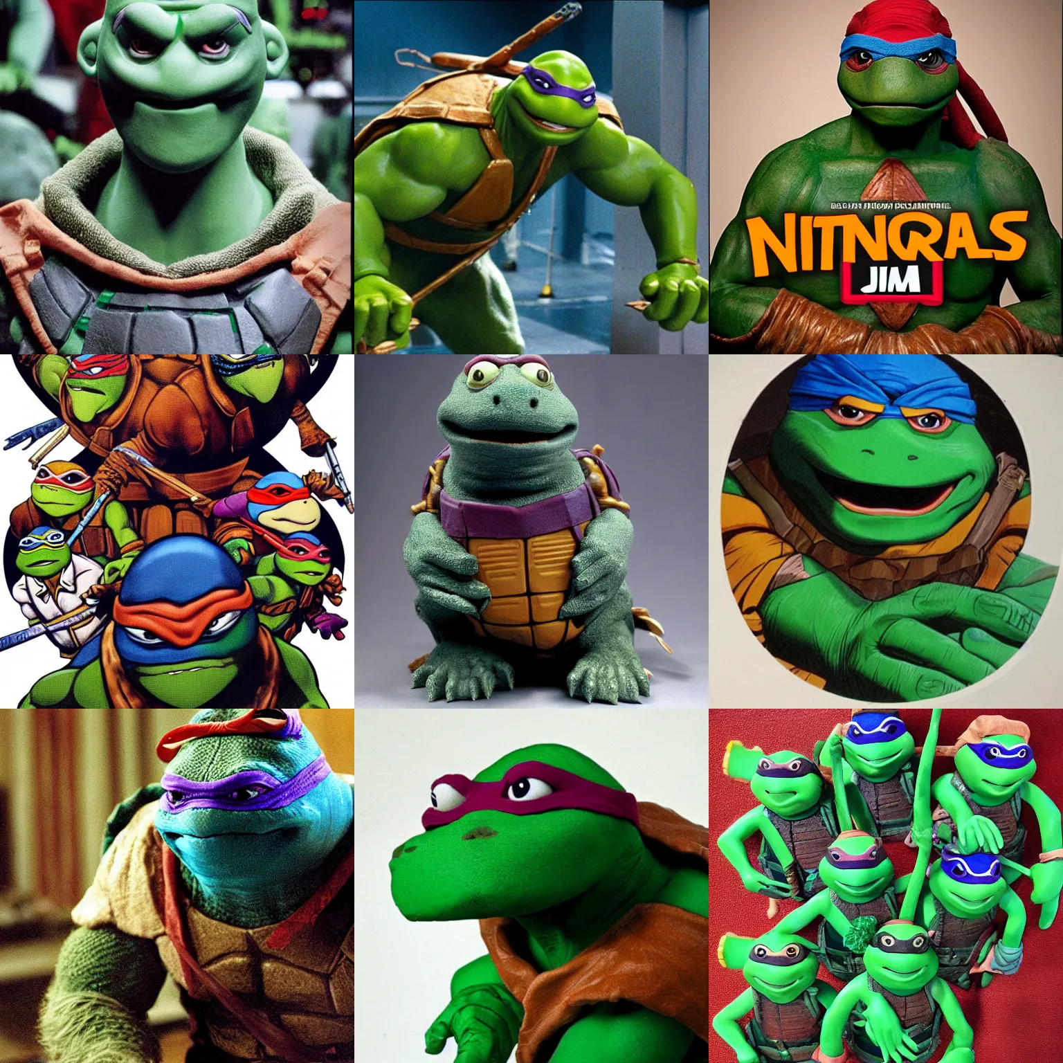 Prompt: image of ninja turtles jim henson michelangelo