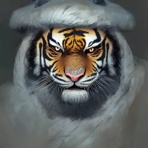 Image similar to a detailed portrait of a tiger earth sorcerer dressed with a leather armor, by justin gerard and greg rutkowski, digital art, realistic painting, dnd, character design, trending on artstation