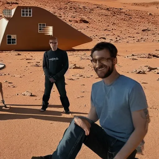 Prompt: a man selfie futuristic house on mars