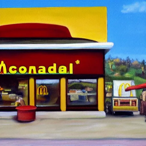 Image similar to oil painting of ancient mcdonalds restaurant