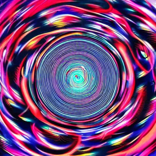 Prompt: a swirling psychedelic image of a black hole, artist's interpretation, poster art, featured artwork, high contrast, abstract, pop, digital art