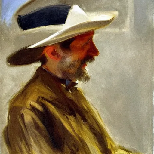 Image similar to 🤠 using a 🖥, by john singer sargent