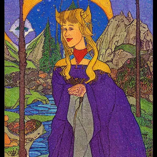 Image similar to a portrait of a character in a scenic environment by ivan bilibin