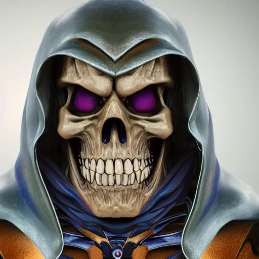 Image similar to a portrait of Skeletor, photorealistic, highly detailed, professional photo, studio lighting, 4K HD