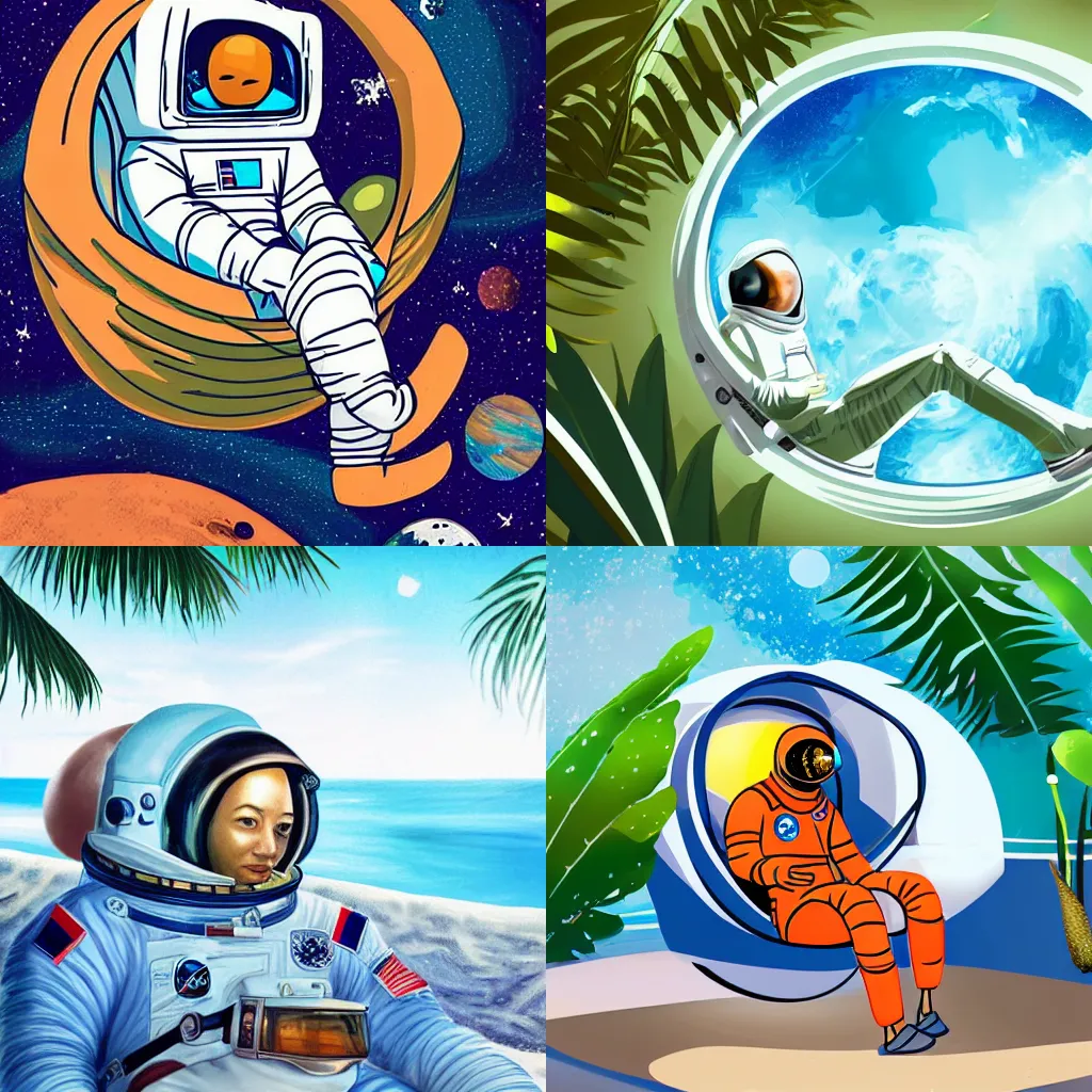 Prompt: an astronaut lounging in a tropical resort in space in a photorealistic style