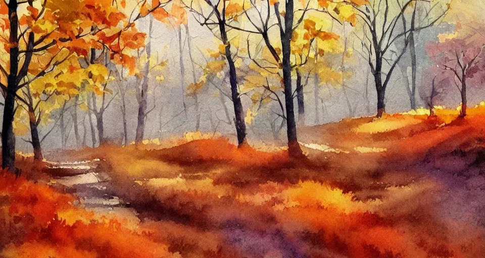 Prompt: autumn watercolor by arti chauhan trending on artstation