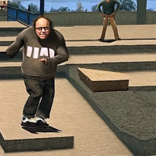 Prompt: danny devito in tony hawk's pro skater