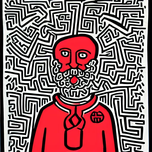 Prompt: hyperrealistic Karl Marx in the style of Keith haring, 8K