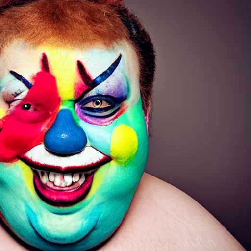 Image similar to obese man in clown makeup