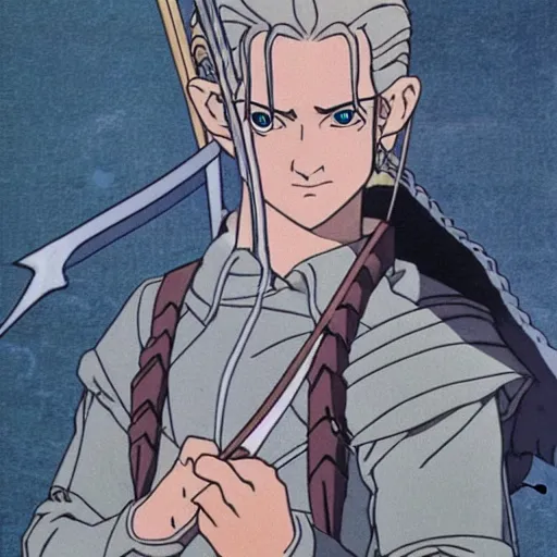 Image similar to legolas from the anime lord of the rings (1986), studio ghibli, very detailed, realistic, hayao miyazaki, kentaro miura, satoshi kon