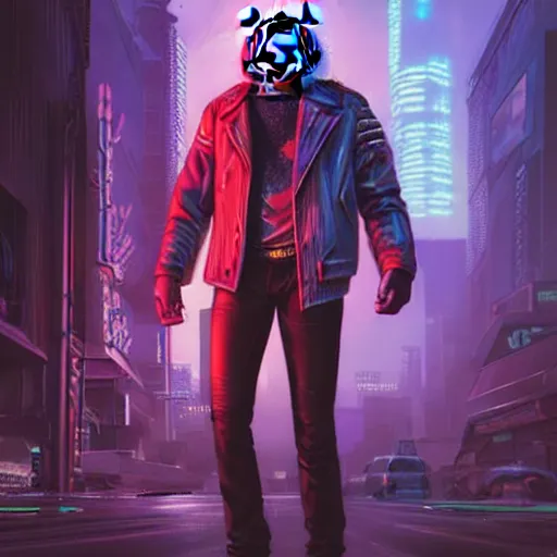 Prompt: a beautfiul award winning commission portrait of an anthro tiger in the neon cyberpunk city at night,wearing a leather jacket,glow effect,detailed face,photorealistic,character design by charles bowater,ross tran,deviantart,artstation,digital art,hyperdetailed,realistic,western comic style,vfx,dramatic,2021