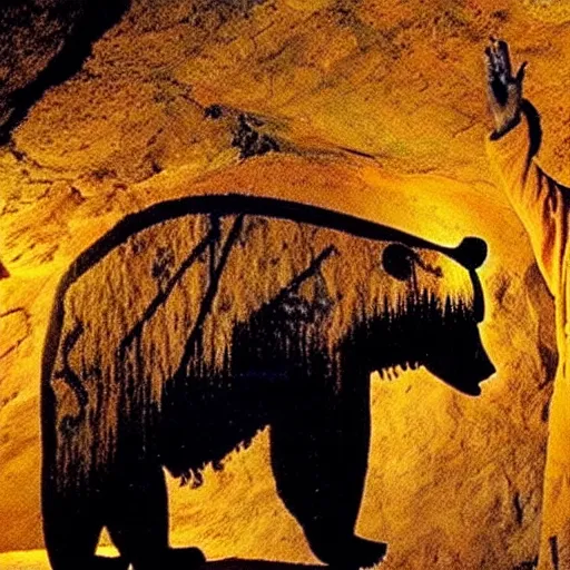 Prompt: shaman in a bear mask, chauvet cave art