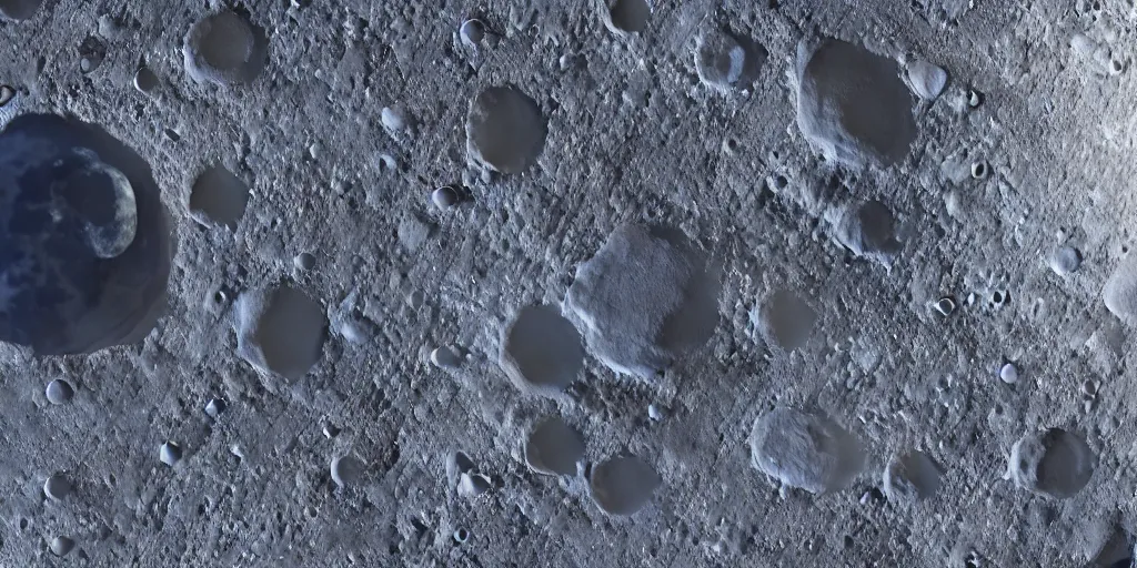 Image similar to close up of the moon with craters, slight cyan blue tones, 8k, unreal engine